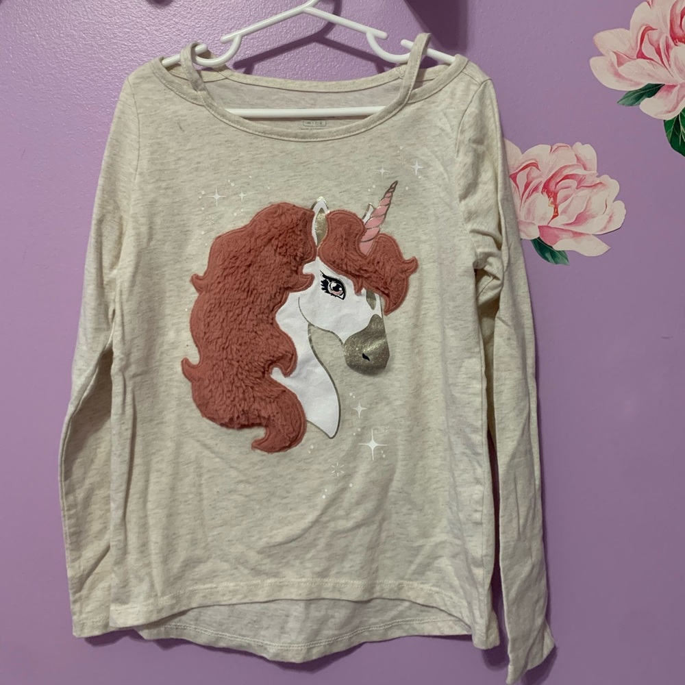 Girls unicorn cold shoulder tee